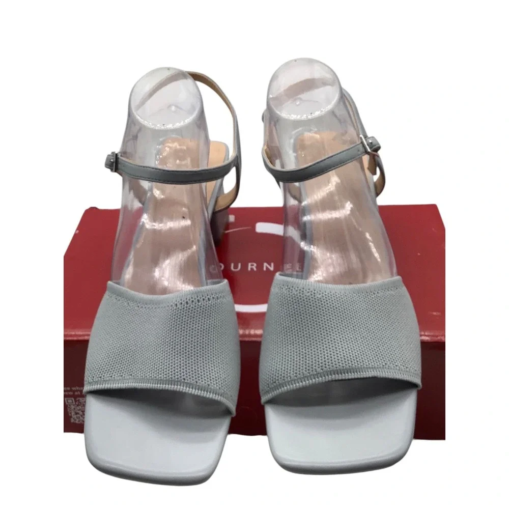 Journee Collection Evylinn Blue Knit Square Toe Block Heel Sandals  Size 12